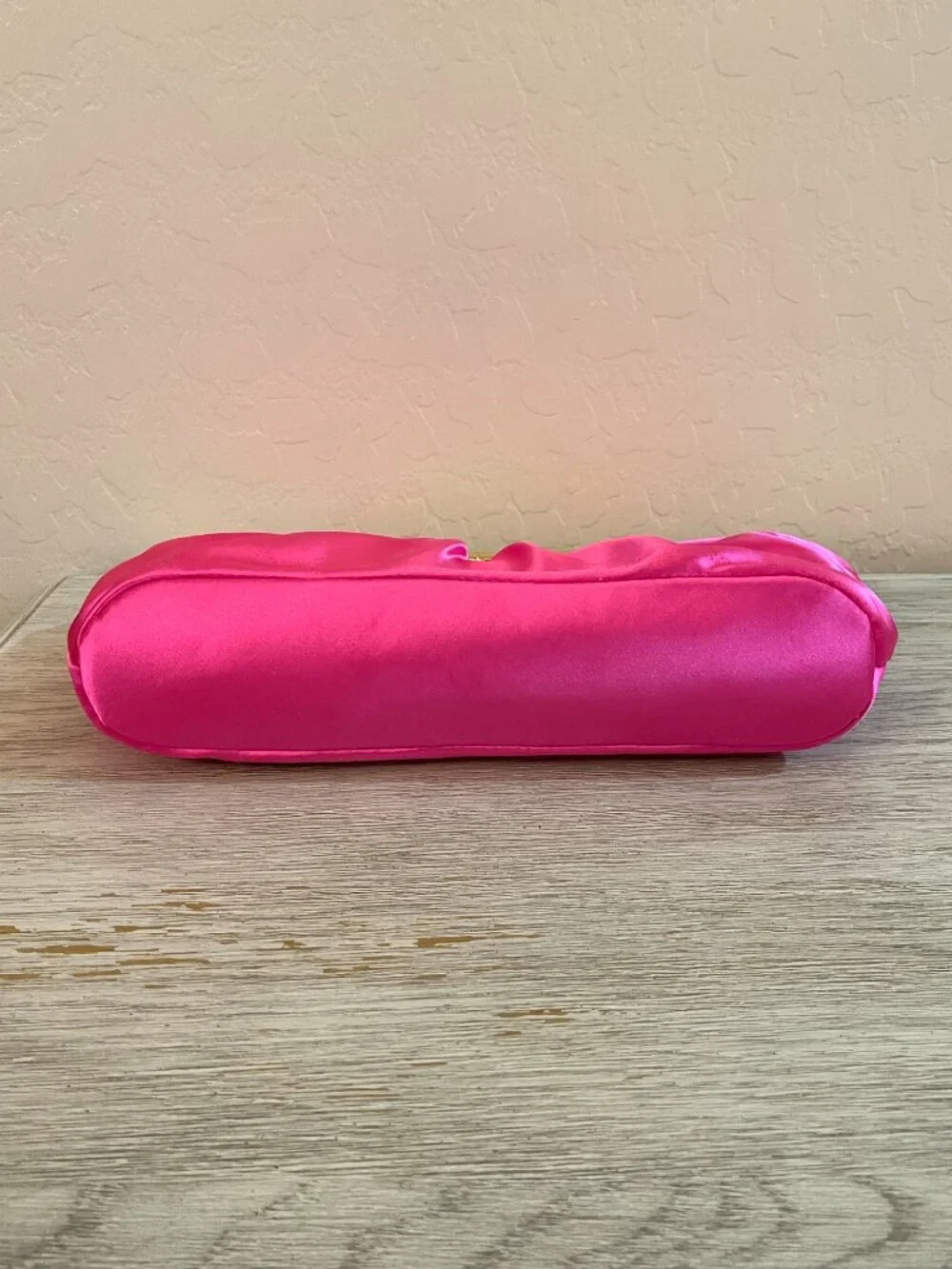 New Lilly Pulitzer Culver Clutch Bag Cerise Pink Satin Gold Metal Bamboo Handle